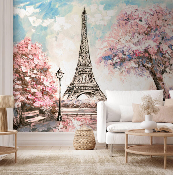 Il romanticismo di Parigi sotto i ciliegi in fiore Carta da parati Il romanticismo di Parigi sotto i ciliegi in fiore