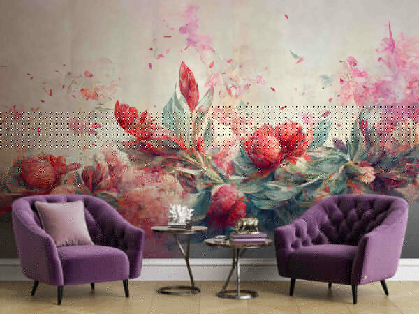 Pittura di fiori e foglie Carta da parati Pittura di fiori e foglie