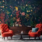 Carta da parati murale Paradiso floreale con uccelli vivaci