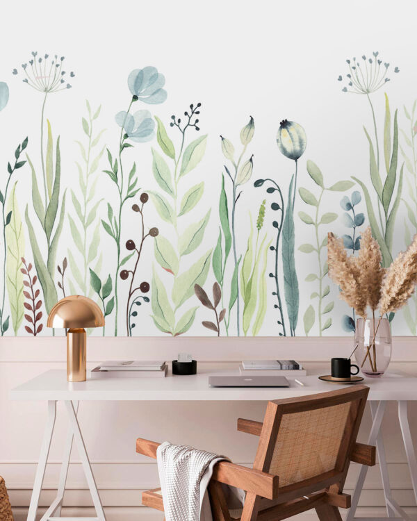Pittura ad acquerello di fiori e foglie Carta da parati Pittura ad acquerello di fiori e foglie