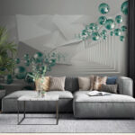 Carta da parati Sfere fluttuanti in un corridoio geometrico