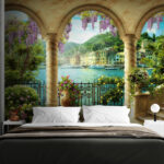 Carta da parati murale Giardino colorato con vista sul porto