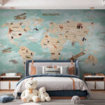 Carta da parati Mappa del mondo con animali