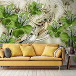 Carta da parati Fiori eleganti con accenti decorativi.