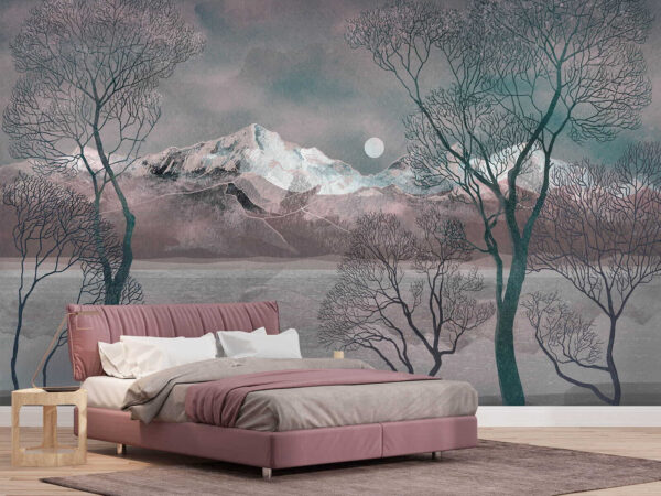 Paesaggio con alberi e montagne Carta da parati Paesaggio con alberi e montagne