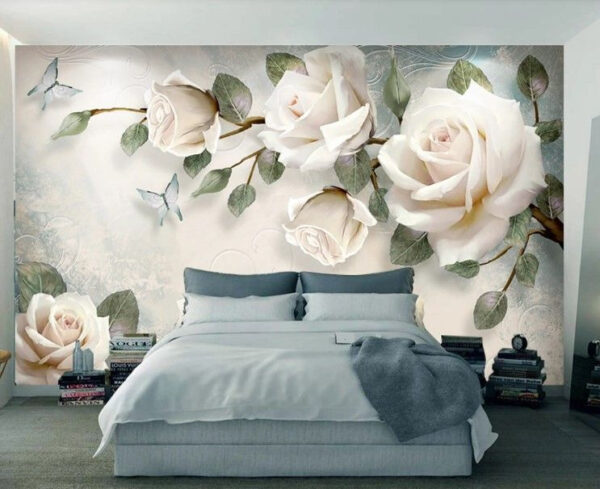 Eleganti rose con delicate farfalle Carta da parati Eleganti rose con delicate farfalle