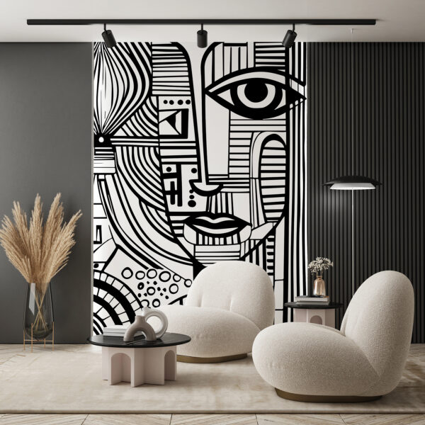 Disegno in bianco e nero di un volto di donna Carta da parati Disegno in bianco e nero di un volto di donna