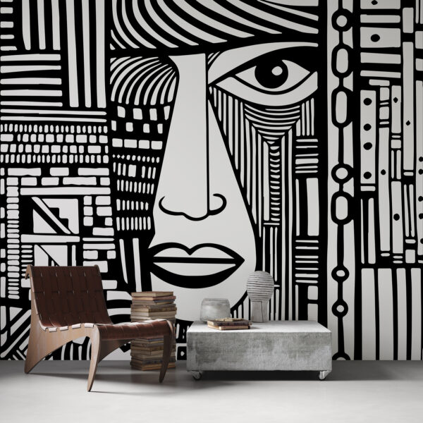 Disegno in bianco e nero di un volto Carta da parati Disegno in bianco e nero di un volto