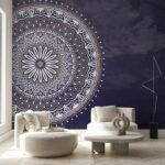 Carta da parati murale Mandala viola e bianco