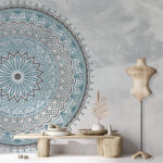 Carta da parati Mandala blu e grigio