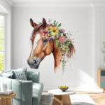 Carta da parati Cavallo adornato con fiori vivaci