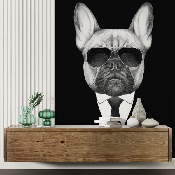 Disegno di un cane con occhiali da sole Carta da parati Disegno di un cane con occhiali da sole