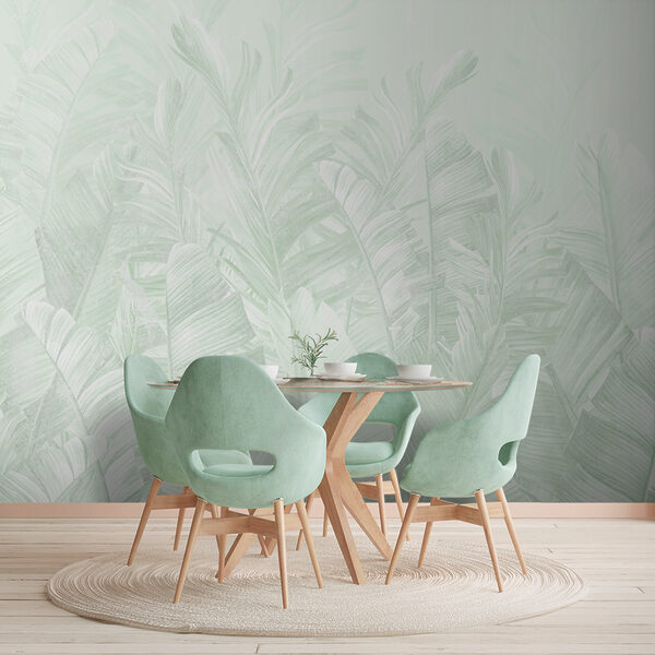 Carta da parati murale Disegno di foglie di menta, design elegante