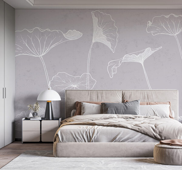Carta da parati murale Elegante schizzo floreale su sfondo grigio