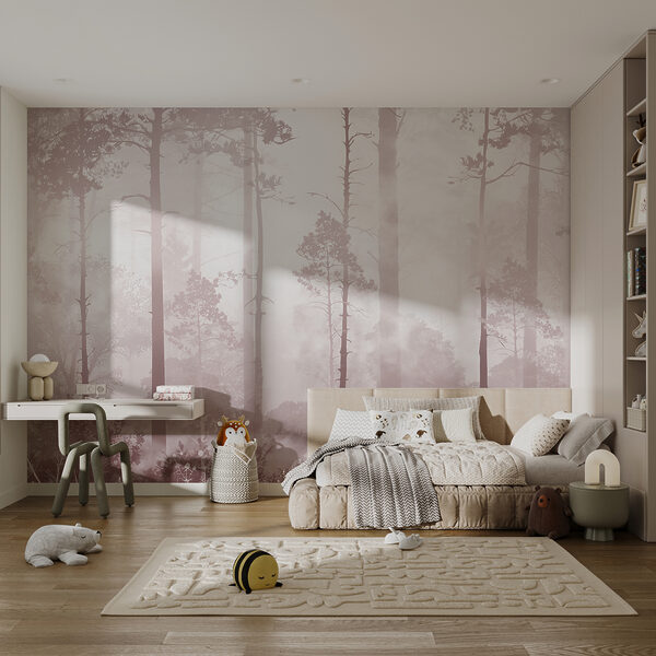 Foresta nebbiosa con alberi ad alto fusto Carta da parati murale Foresta nebbiosa con alberi ad alto fusto
