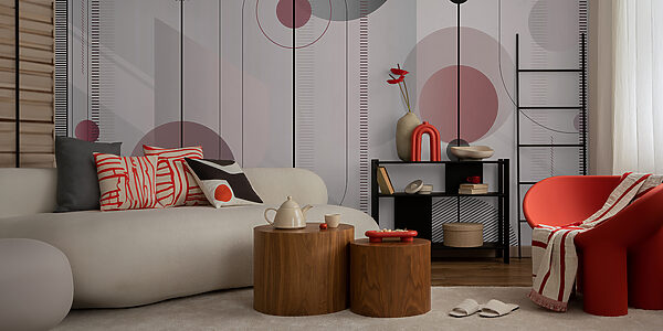 Carta da parati Carta da parati Design astratto di cerchi e linee (COD: u95379v2)