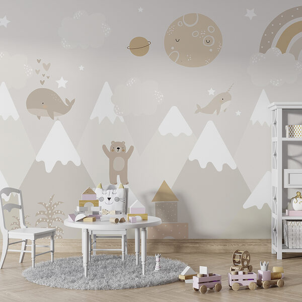 Balena a cartoni animati con stelle Carta da parati Balena a cartoni animati con stelle