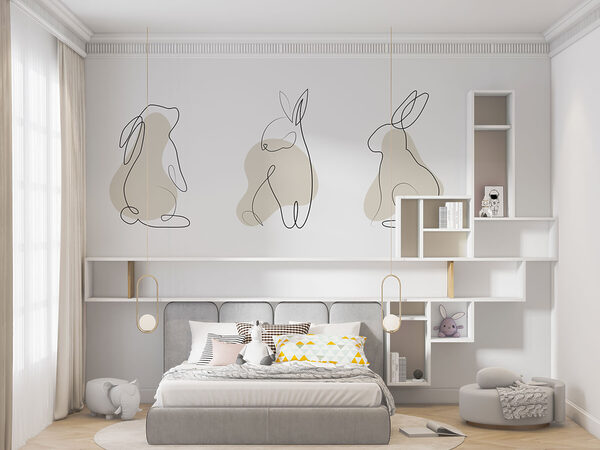 Disegno lineare di un coniglio Carta da parati Disegno lineare di un coniglio