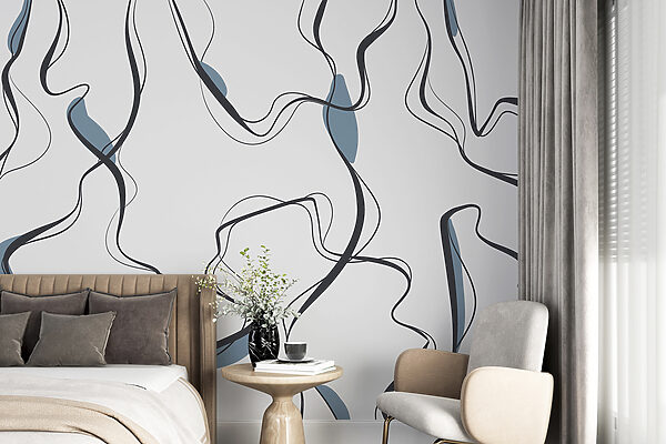 Carta da parati murale Linee astratte con accenti blu
