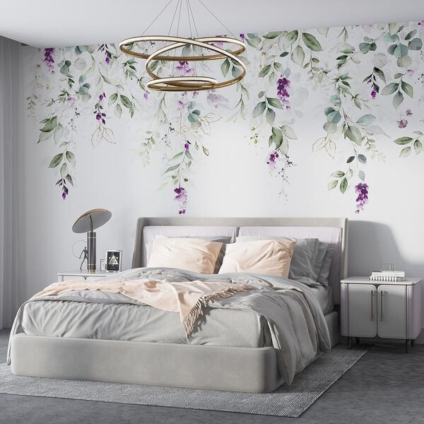 Fiori viola su sfondo bianco Carta da parati Fiori viola su sfondo bianco