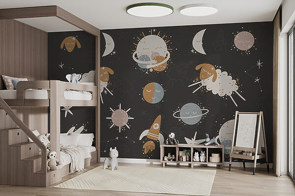 Universo sognante di pecore e stelle Carta da parati Universo sognante di pecore e stelle