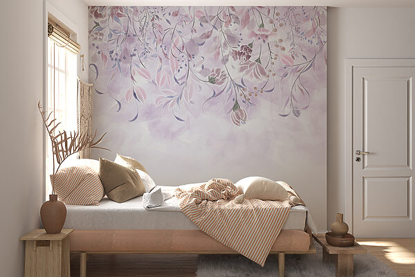 Carta da parati murale Delicata illustrazione floreale ad acquerello