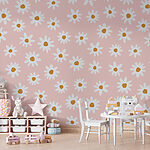 Carta da parati Motivo di fiori bianchi su sfondo rosa