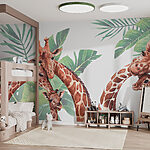 Carta da parati Gruppo di giraffe con foglie