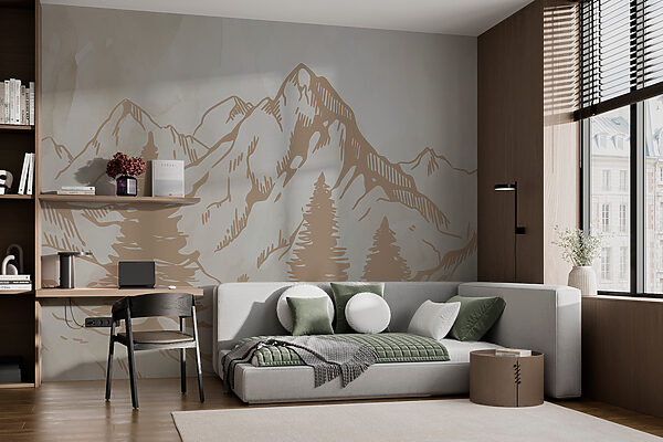 Disegno di montagne e alberi Carta da parati Disegno di montagne e alberi