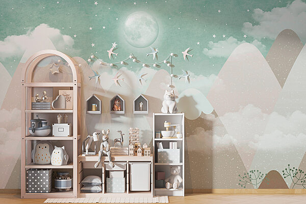 Carta da parati murale Luna e stelle nel cielo