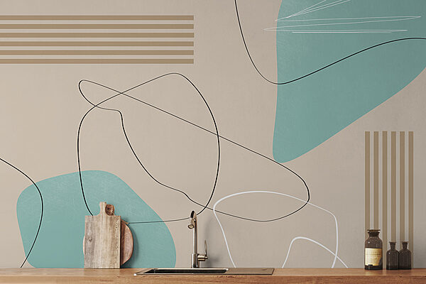 Carta da parati Sfondo blu e bianco con linee nere