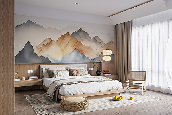 Pittura di montagne e nebbia Carta da parati Pittura di montagne e nebbia