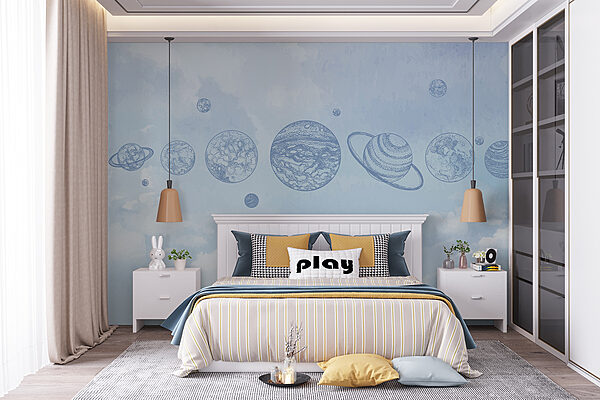 Carta da parati Carta da parati Pianeti nel cielo con le nuvole (COD: w00738)