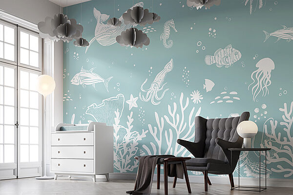 Pesce bianco su sfondo blu Carta da parati Pesce bianco su sfondo blu