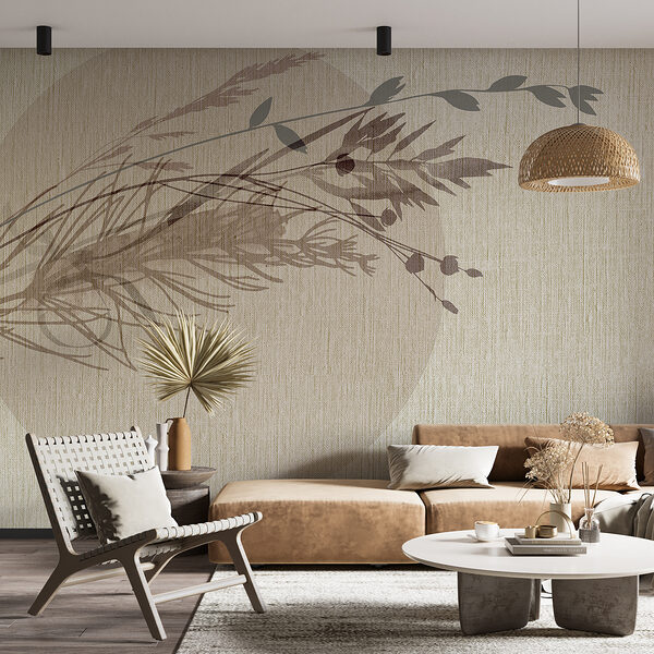 Carta da parati Ombra di una foglia su una superficie di tessuto