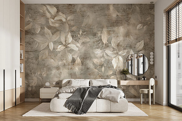 Carta da parati Foglie eleganti su sfondo strutturato