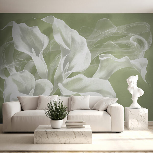 Carta da parati Delicate calle bianche su sfondo verde