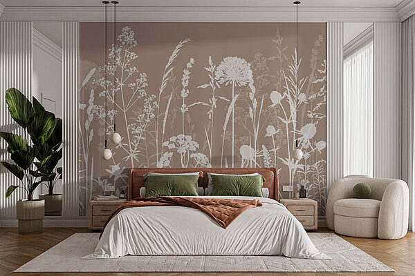 Carta da parati murale Silhouetted Wildflowers su sfondo neutro