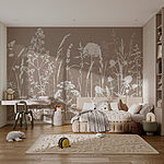 Carta da parati murale Silhouetted Wildflowers su sfondo neutro