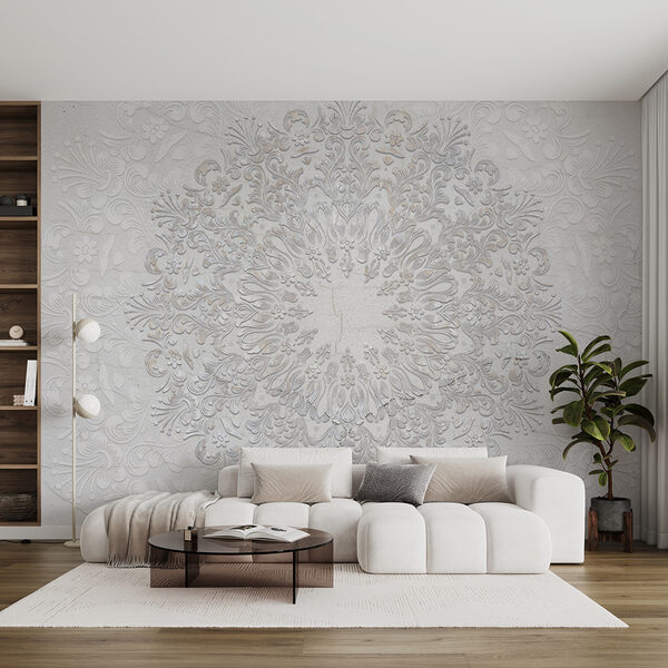 Disegno floreale bianco su superficie bianca Carta da parati murale Disegno floreale bianco su superficie bianca