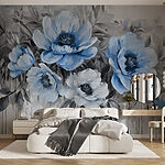 Carta da parati Pittura di fiori blu