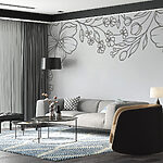 Carta da parati Sfondo bianco con fiori bianchi e neri