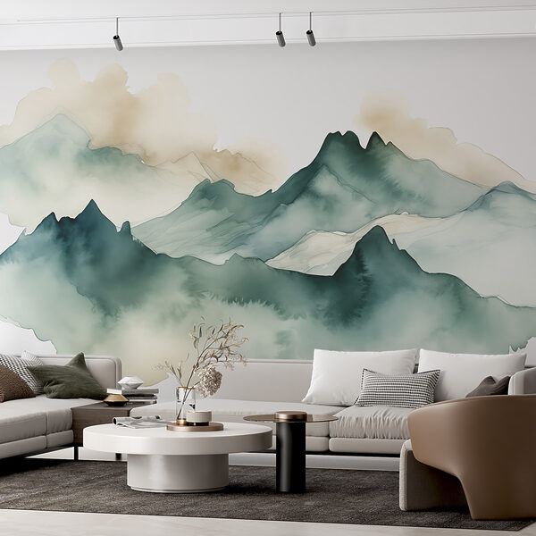 Pittura di montagne e nebbia Carta da parati Pittura di montagne e nebbia