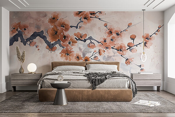 Pittura di un ramo con fiori Carta da parati Pittura di un ramo con fiori