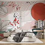 Carta da parati Design floreale bianco e rosso