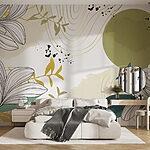 Carta da parati Design floreale bianco e verde
