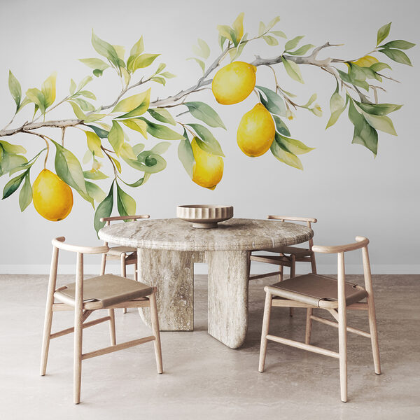 Carta da parati murale Ramo di limone con frutti gialli