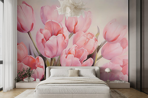 I tulipani di colore rosa danzano nella luce Carta da parati I tulipani di colore rosa danzano nella luce