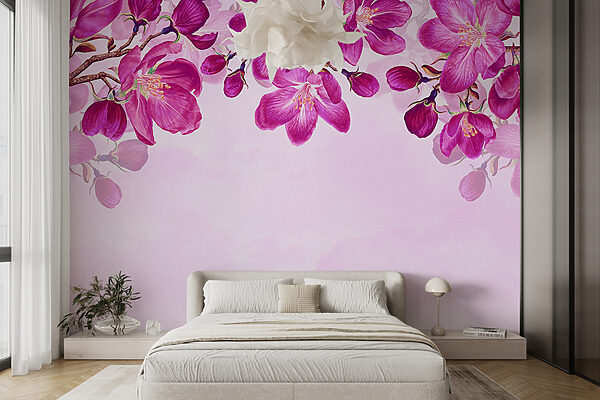 Fiori viola su un ramo Carta da parati Fiori viola su un ramo