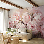Carta da parati Pittura di rose rosa